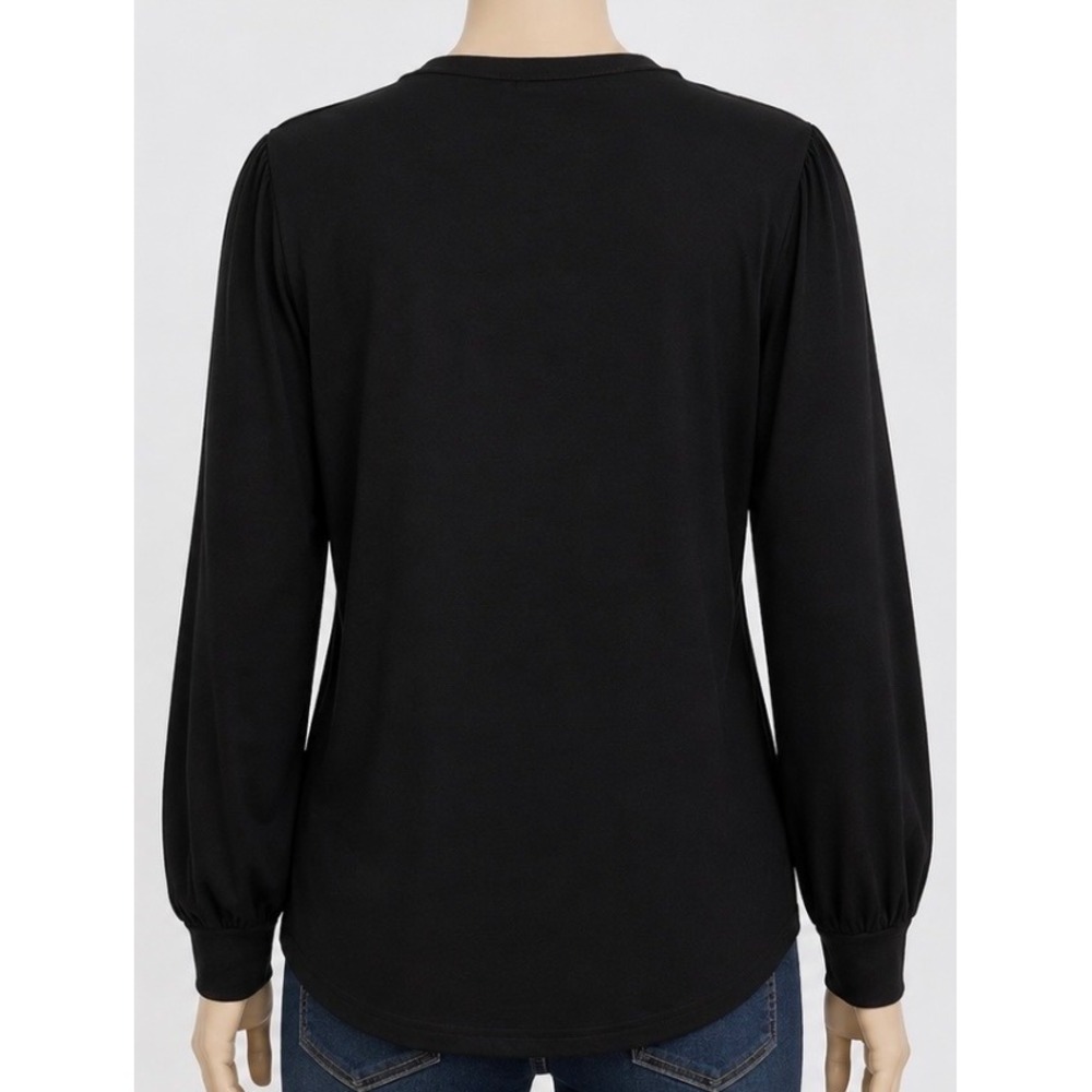 Agnes Urban Womens Black Pleated V-Neck Long Sleeve Blouse Top Size Medium - Picture 2 of 4